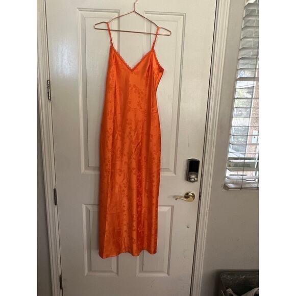 Miss Selfridge Women's Orange Satin Jacquard Strap Back Maxi Slip Dress Size 4 - Picture 5 of 12